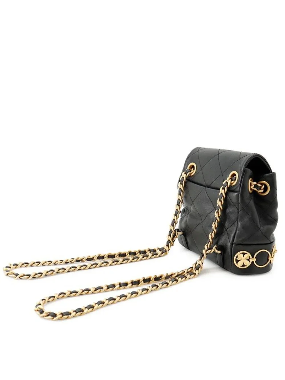 Chanel Backpack Quilted CC Logo Icon Chain Leather Black